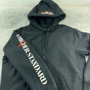 AARMY Hoodie Mens Large Black Spell Out Logo Front Pocket Hood Fish